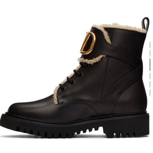 VALENTINO GARAVANI Leather & Shearling VLogo Combat Boots. Size 6.5 US - Picture 3 of 3